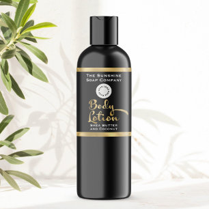 Black and Gold Body Lotion Bottle Label with logo