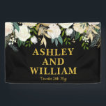 Black and Gold Boho Bohemian Chic Greenery Wedding Banner<br><div class="desc">black gold greenery wedding banner,  classic elegant botanical modern floral,  spring summer fall autumn stylish,  personalised simple script boho bohemian,  rustic winter trendy sign signage,  personalised bride and groom reception,  custom welcome romantic roses entrance,  Christmas ivory flower foliage couple,  newlywed head table chic champagne,  ceremony photo prop party celebration</div>
