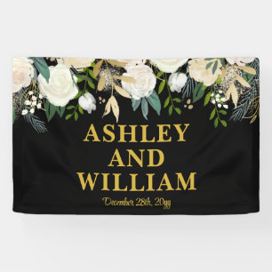 Black and Gold Boho Bohemian Chic Greenery Wedding Banner