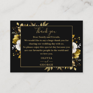 Black And Gold Botanical Floral Wedding Thank You Place Card