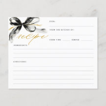 Black and Gold Bow Bridal Shower Recipe Card