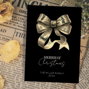 Black and Gold Bow Minimalist Christmas Holiday Card