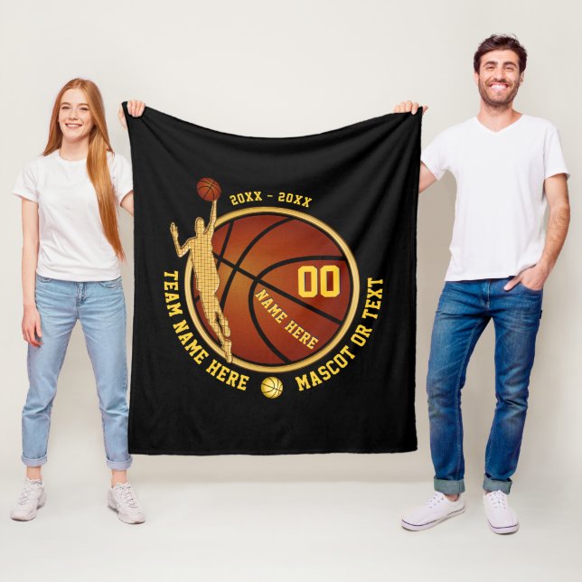 Black and Gold Boys Basketball Gifts for Players Fleece Blanket (In Situ)
