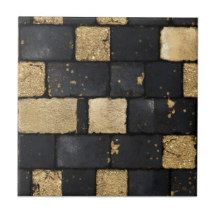 Black and Gold Brick Pattern Ceramic Tile