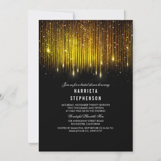 Black and Gold Bridal Shower String Lights Invitation (Front)