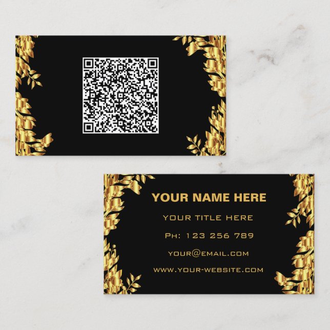 Black and Gold Business Cards Example with QR Code (Front/Back)