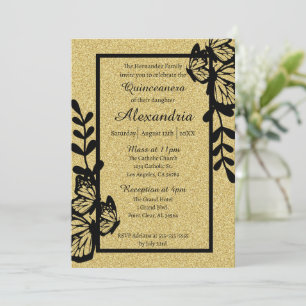 Black and Gold Butterfly Quinceanera Invitation