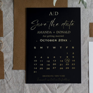 Black and Gold Calendar Wedding Save the date