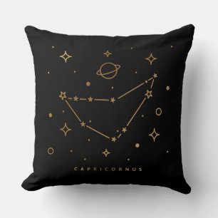 Black and Gold Capricorn Constellation Pillow