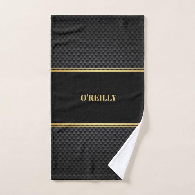 Black and Gold Carbon Monogram Pickleball Towel (Hand Towel)