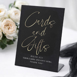 Black and Gold Cards and Gifts Bridal Shower Pedestal Sign