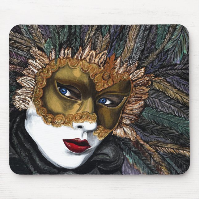 Black and Gold Carnival Mask  by PSOVART Mouse Pad (Front)