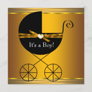 Black and Gold Carriage Boys Baby Shower Invitation