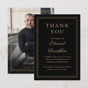Black And Gold Celebration Of Life Funeral Photo Thank You Card