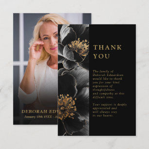 Black And Gold Celebration Of Life Funeral Photo Thank You Card
