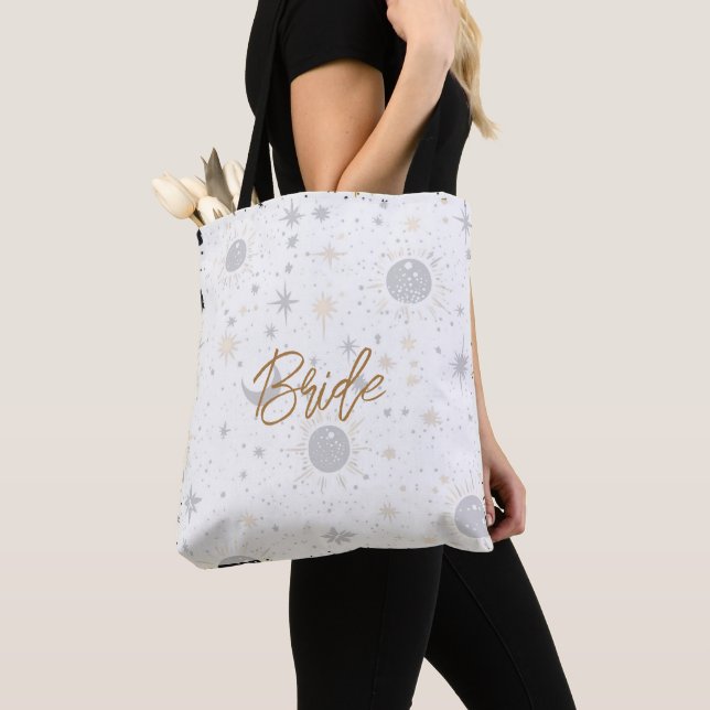 Black and Gold Celestial Bride Tote Bag (Close Up)