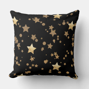 Black and Gold Celestial Stars and Polka Dots Cushion