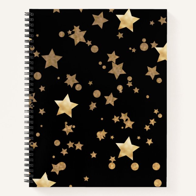 Black and Gold Celestial Stars and Polka Dots Notebook (Front)