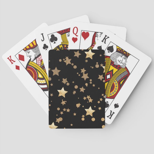 Black and Gold Celestial Stars and Polka Dots Playing Cards (Back)