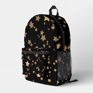 Black and Gold Celestial Stars and Polka Dots Printed Backpack