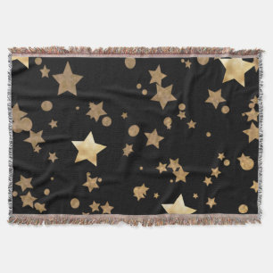Black and Gold Celestial Stars and Polka Dots Throw Blanket