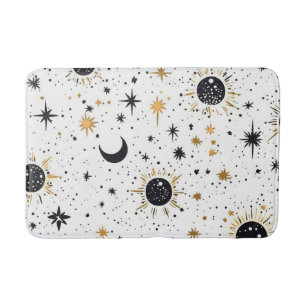 Black and Gold Celestial Sun Moon Stars Bath Mat