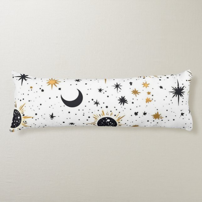 Black and Gold Celestial Sun Moon Stars Body Cushion (Front)