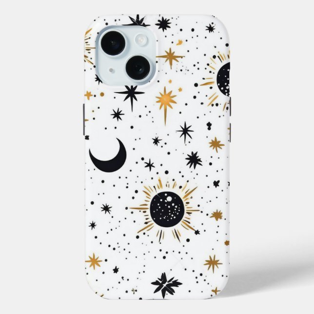 Black and Gold Celestial Sun Moon Stars Case-Mate iPhone Case (Back)