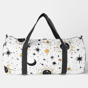 Black and Gold Celestial Sun Moon Stars Duffle Bag