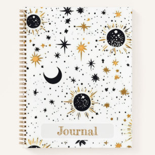 Black and Gold Celestial Sun Moon Stars Journal