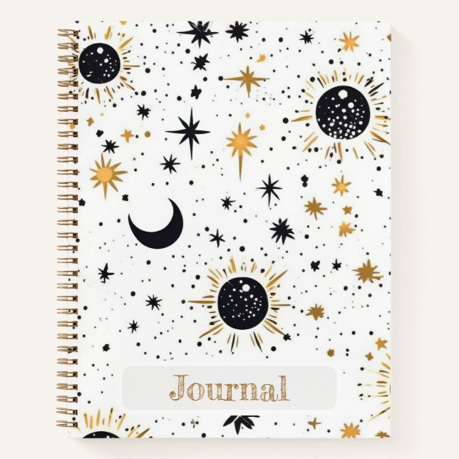 Black and Gold Celestial Sun Moon Stars Journal (Front)