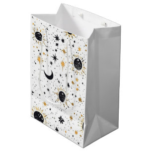 Black and Gold Celestial Sun Moon Stars Medium Gift Bag