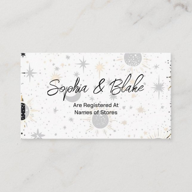 Black and Gold Celestial Wedding Registry Enclosure Card (Front)