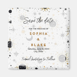 Black and Gold Celestial Wedding Save the Date Magnet
