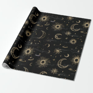 Black and Gold Celestial Wrapping Paper