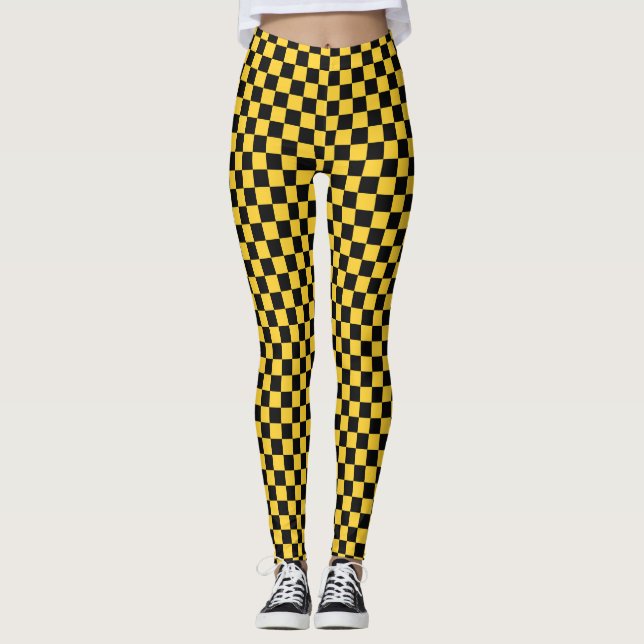 Black and gold checkerboard pattern leggings (Front)