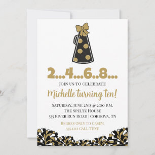Black and Gold Cheer Birthday Invitation