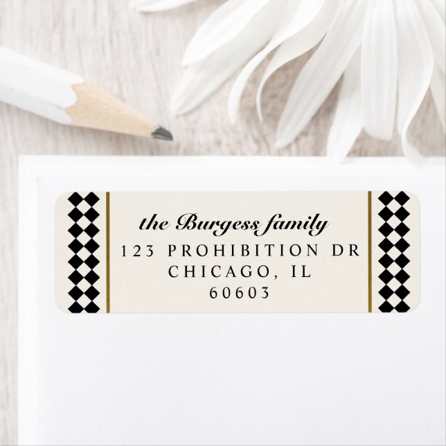Black and Gold Chequerboard Border Return Address Label (Insitu)