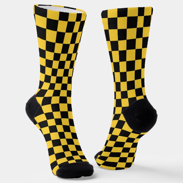 Black and gold chequerboard pattern socks (Angled)