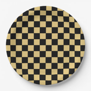 Black and Gold Chequered Paper Plate