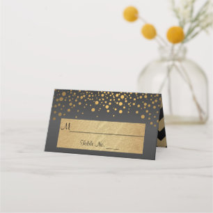 Black and Gold Chevron and Confetti Dots 2 Place Card
