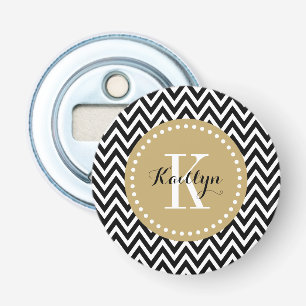 Black and Gold Chevron Monogram Bottle Opener
