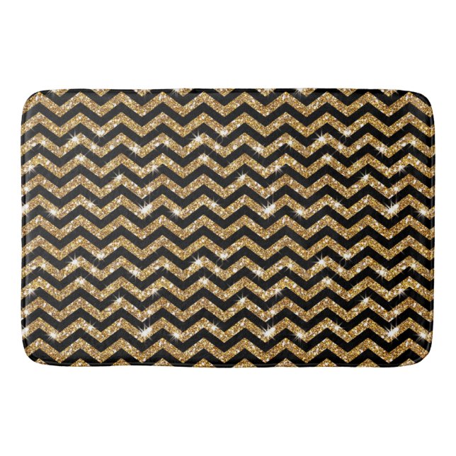 Black and Gold Chevron Pattern  Bath Mat (Front)