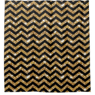 Black and Gold Chevron Pattern Shower Curtain