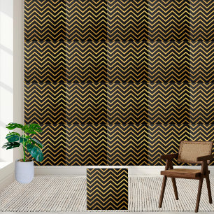 Black and Gold Chevron Pattern Tile