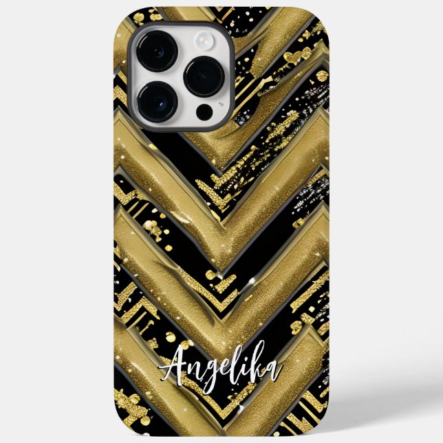 Black and Gold Chevron Personalised Name Case-Mate iPhone Case (Back)