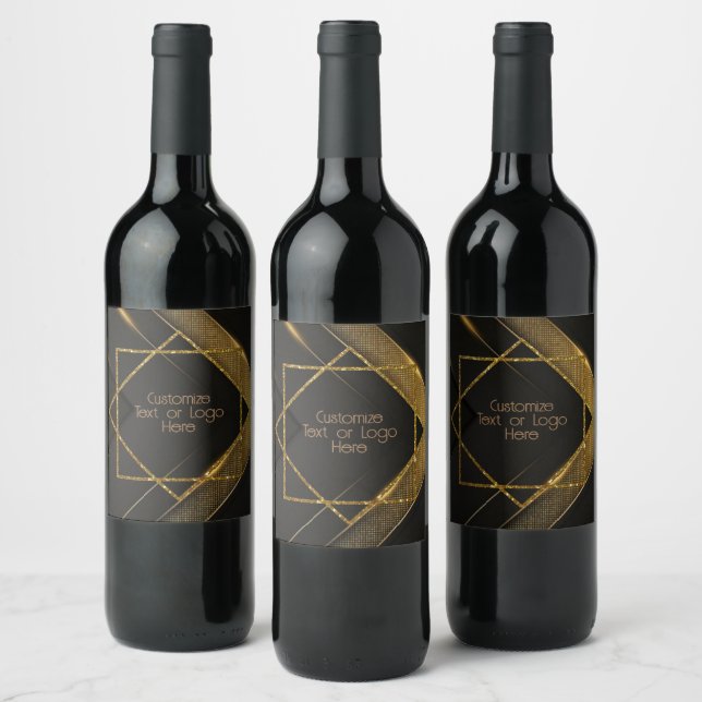 Black And Gold Chevron Wine Label (Bottles)