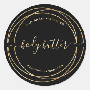 Black And Gold Chic Beauty Spa Body Butter Custom Classic Round Sticker