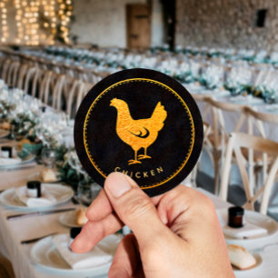 Black and Gold Chic Chicken Wedding Food Choice Classic Round Sticker