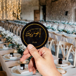 Black and Gold Chic Pig Wedding Food Choice Classic Round Sticker